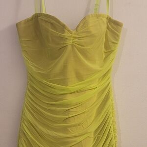 Vibrant Yellow Ruched Dress